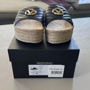 Valentino Black Espadrille Sandals with Gold Accent